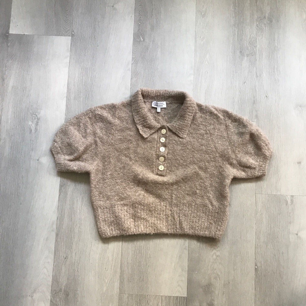& OTHER STORIES MUSHROOM BROWN ALPACA POLO SWEATER BROWN CROP WOMENS M
